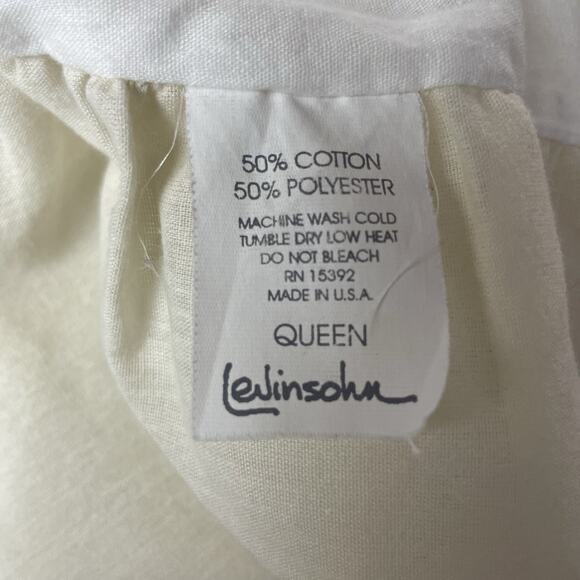 Levinsohn Bed Skirt Dust Ruffle Queen Size Beige Floral Eyelet 17" Drop Cottage - Picture 2 of 3